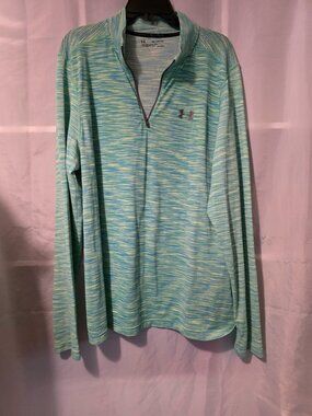 Men's Blue/Green Under Armour 1/4 Zip Pull Over, Size 2XL, HeatGear